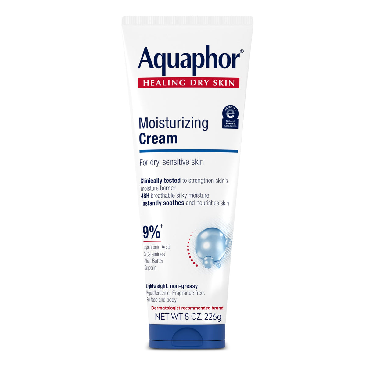 Aquaphor Moisturizing Face and Body Cream with Hyaluronic Acid, 16 OZ