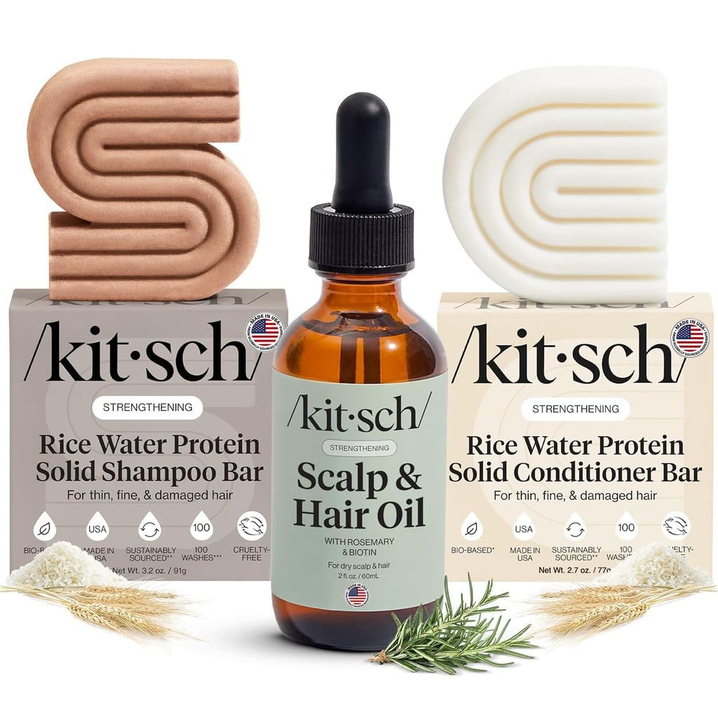 Kitsch Shampoo and Conditioner Set - 4pc Sampler Bars for Hair Growth | Rice Water Shampoo and Conditioner, Castor Oil Shampoo & Coconut Oil Conditioner - Bottle-Free Beauty for Repair & Moisture