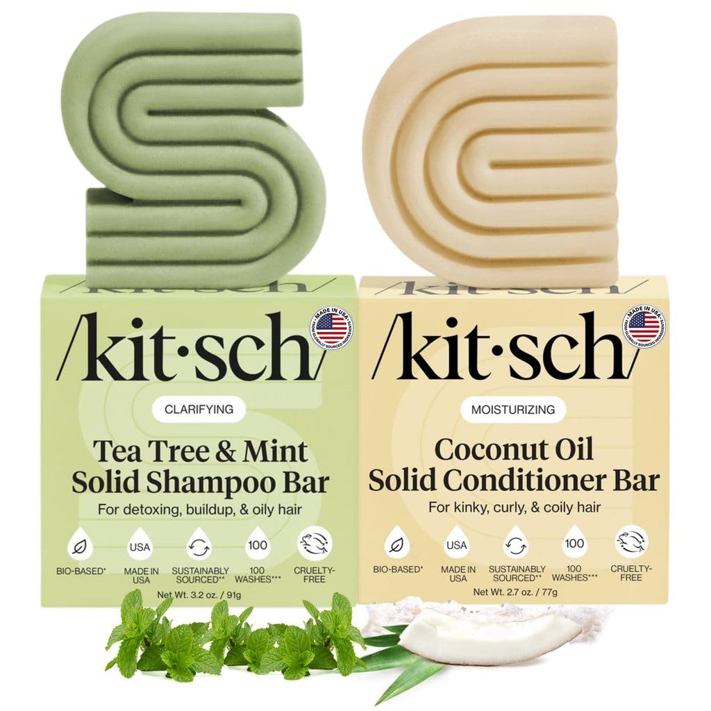 Kitsch Shampoo and Conditioner Set - 4pc Sampler Bars for Hair Growth | Rice Water Shampoo and Conditioner, Castor Oil Shampoo & Coconut Oil Conditioner - Bottle-Free Beauty for Repair & Moisture