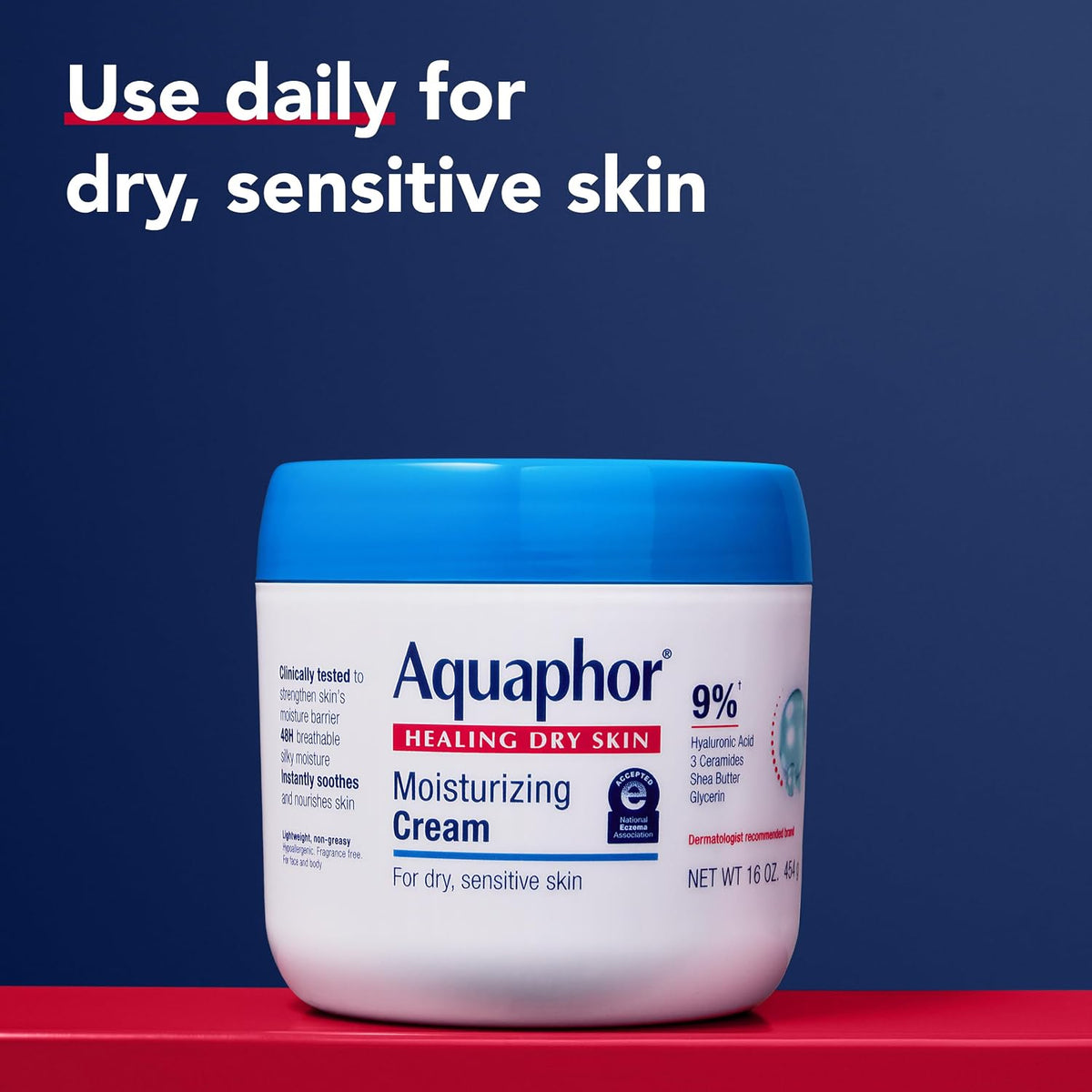 Aquaphor Moisturizing Face and Body Cream with Hyaluronic Acid, 16 OZ