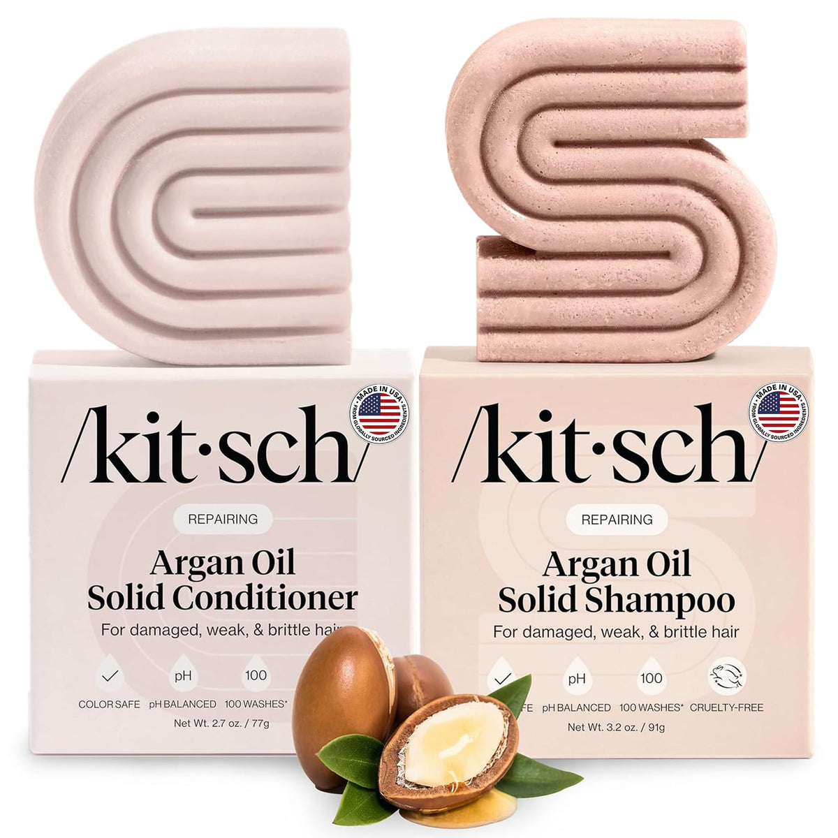 Kitsch Shampoo and Conditioner Set - 4pc Sampler Bars for Hair Growth | Rice Water Shampoo and Conditioner, Castor Oil Shampoo & Coconut Oil Conditioner - Bottle-Free Beauty for Repair & Moisture