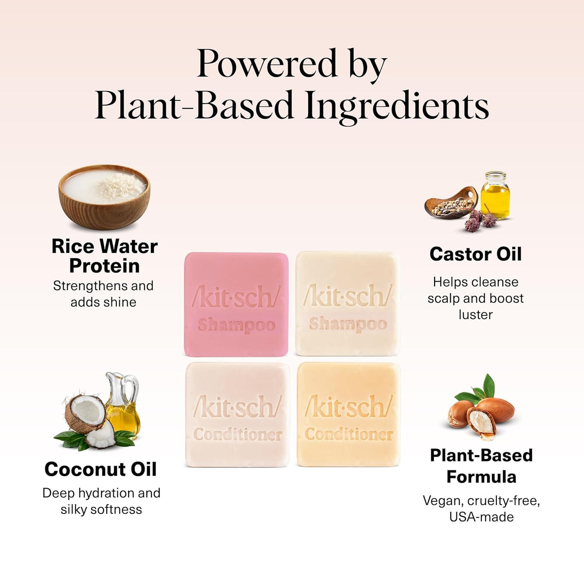 Kitsch Shampoo and Conditioner Set - 4pc Sampler Bars for Hair Growth | Rice Water Shampoo and Conditioner, Castor Oil Shampoo & Coconut Oil Conditioner - Bottle-Free Beauty for Repair & Moisture