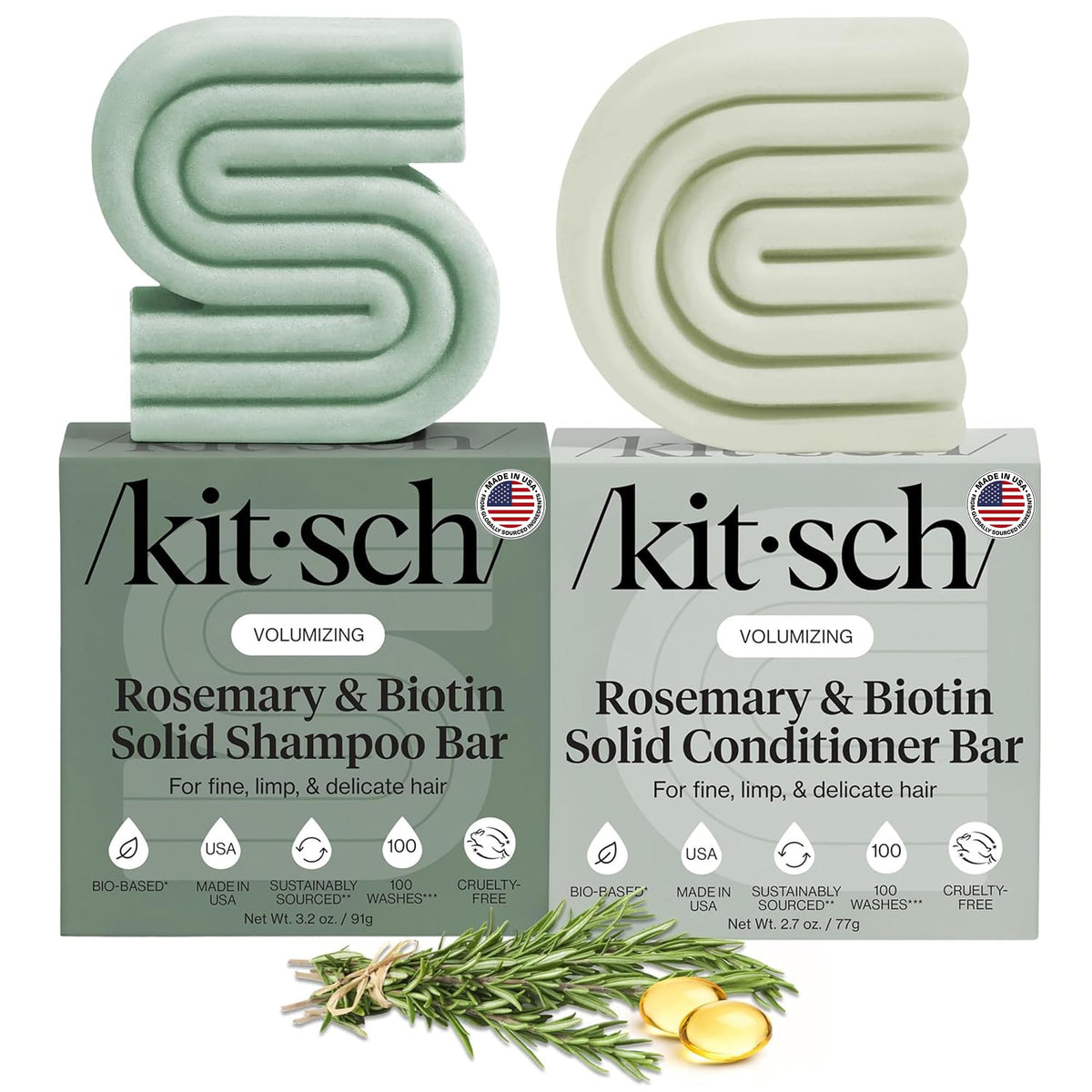 Kitsch Shampoo and Conditioner Set - 4pc Sampler Bars for Hair Growth | Rice Water Shampoo and Conditioner, Castor Oil Shampoo & Coconut Oil Conditioner - Bottle-Free Beauty for Repair & Moisture