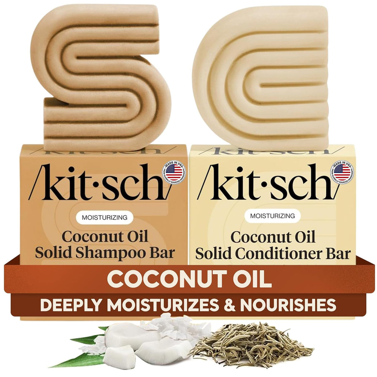 Kitsch Shampoo and Conditioner Set - 4pc Sampler Bars for Hair Growth | Rice Water Shampoo and Conditioner, Castor Oil Shampoo & Coconut Oil Conditioner - Bottle-Free Beauty for Repair & Moisture