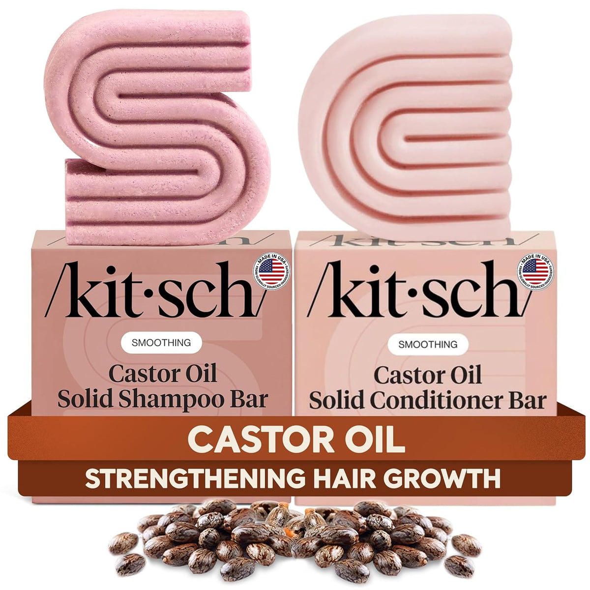 Kitsch Shampoo and Conditioner Set - 4pc Sampler Bars for Hair Growth | Rice Water Shampoo and Conditioner, Castor Oil Shampoo & Coconut Oil Conditioner - Bottle-Free Beauty for Repair & Moisture