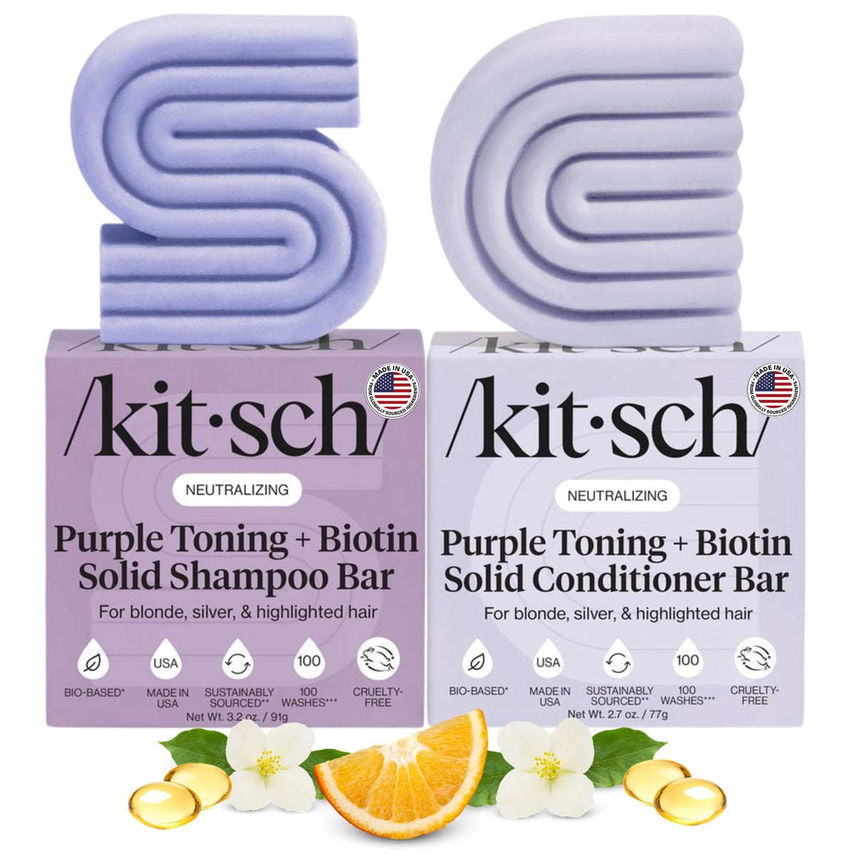 Kitsch Shampoo and Conditioner Set - 4pc Sampler Bars for Hair Growth | Rice Water Shampoo and Conditioner, Castor Oil Shampoo & Coconut Oil Conditioner - Bottle-Free Beauty for Repair & Moisture